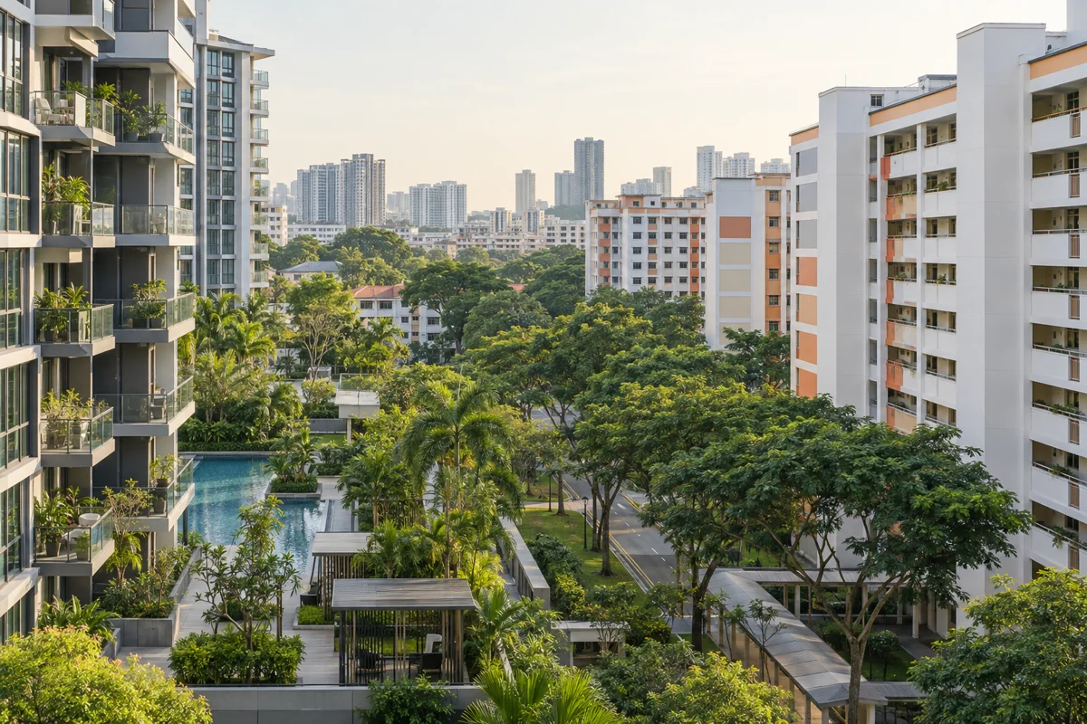 Illustrative Singapore condominium and HDB neighbourhood